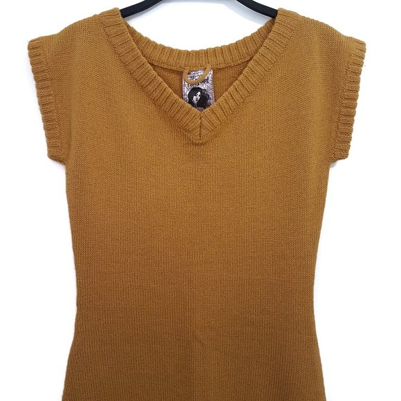 Red Paint Mustard Yellow Knit Sweater Dress Top, S - Picture 3 of 9